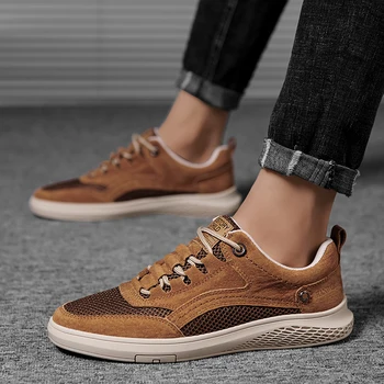 

Genuine Leather Mens Casual Shoes Slip Resistent Rubber Luxury Man Leisure Leather Shoes For Male Pig Skin Big Size 44