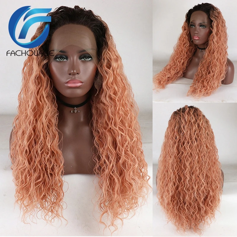 

Yomagic Jerry Curly Lace Front Wigs for Women Ombre Color Orange Synthetic Hair Lace Wigs with Natural Hairline Cosplay Wigs