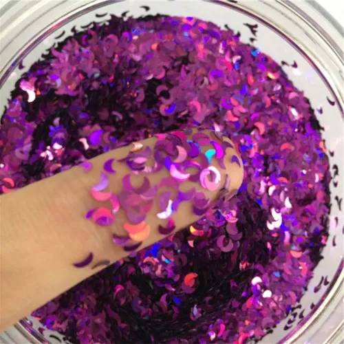 Laser purple Ультратонкий Экологичные пайетками 3 мм Луны форма, Сыпучие блёстки для нейл-арта, блестка из ПЭТ Свадебные поделки «сделай сам» Конфетти украшения 8g - Цвет: Laser purple