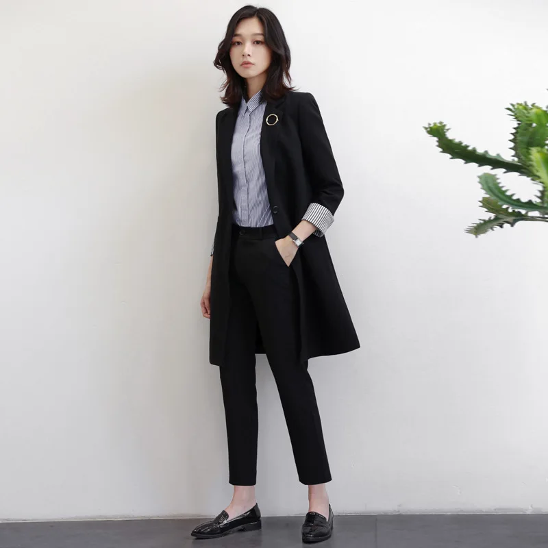 

2019 Spring And Autumn New Style Korean-style Brooch Slim Fit Suit Women's Casual Mid-length Long Sleeve CHIC Small Suit Coat