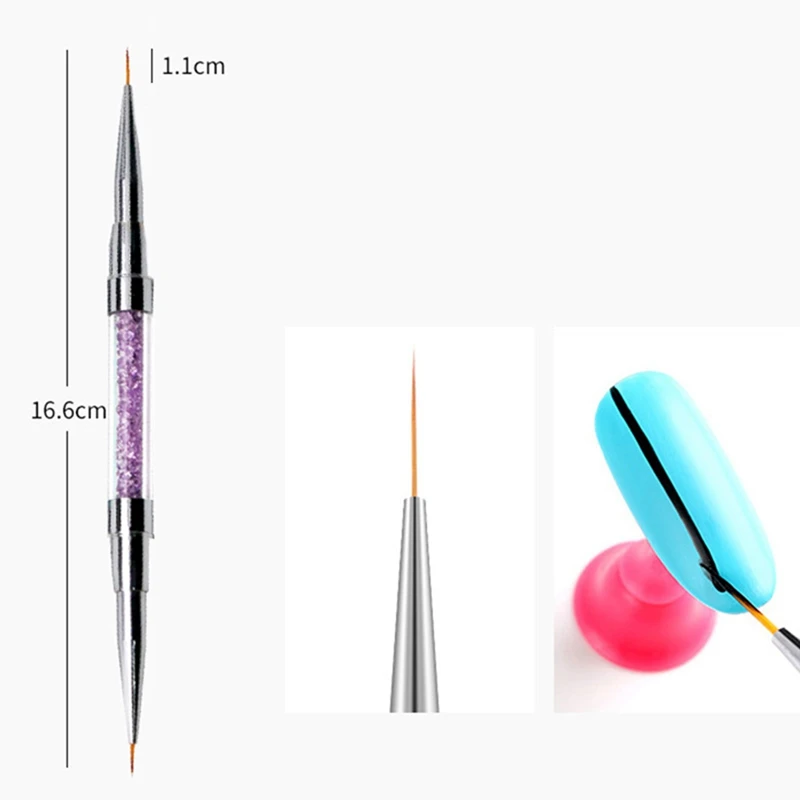Двухсторонняя кисть для дизайна ногтей ультра-тонкая линия ручка для рисования Стразы ручка краска для ногтей Ручка Кисть Розовый Красный инструменты для маникюра
