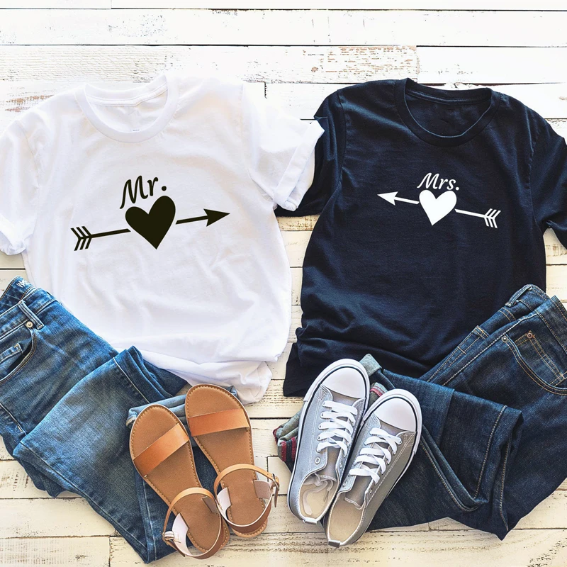 

Mr And Mrs Heart Arrow T-shirt Cute Women Valentines Matching Couple Tee Shirt Top Funny Unisex Valentine's Day Gift Tshirt