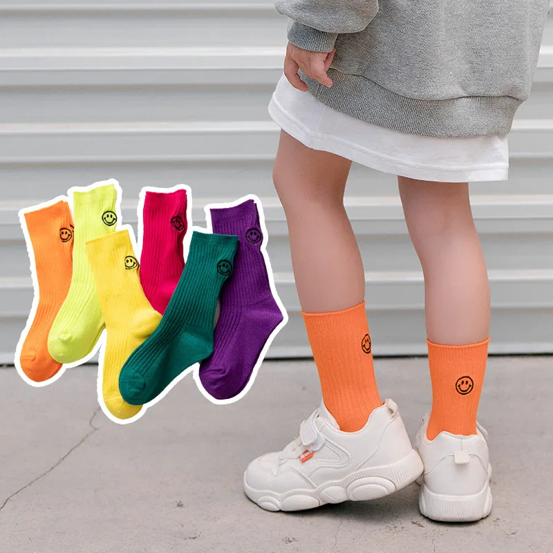 Cute Boy Crew Socks Girls Smile Face Dinosuar Cotton Sock Pack of 5 for Little Kids Teenagers