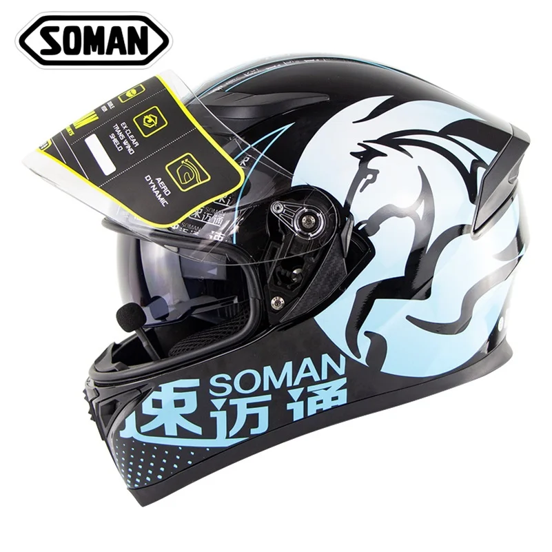 SOMAN Blue Шлем с сертификатом ECE мотоциклетный Bluetooth шлем флип-ап Motocicleta cask мотоциклетный шлем с Bluetooth DOT SOMAN 955 - Цвет: SOMAN Blue