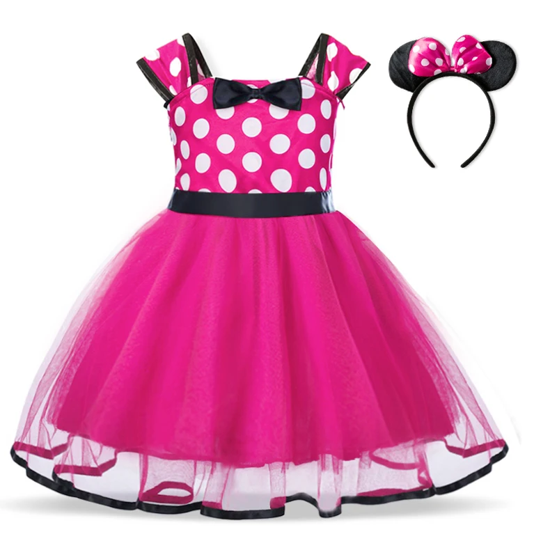 Baby 1 Year Mini Mouse Dress For Girl 1st Birthday Party Tutu Dots Outfits Kids Dresses Fancy Dresses Infant Clothing Vestidos - Цвет: Hot Pink 1