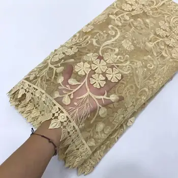 

Nigerian French Net Lace Fabric Gold Sequins Embroidered African Lace Fabric High Quality Dubai 3 d flowers Mesh Lace 5 Yards