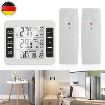 

Fridge Thermometer Digital Freezer Thermometer with Indoor Temperature Monitor 2 Wireless Sensors Refrigerator Audible Alarm