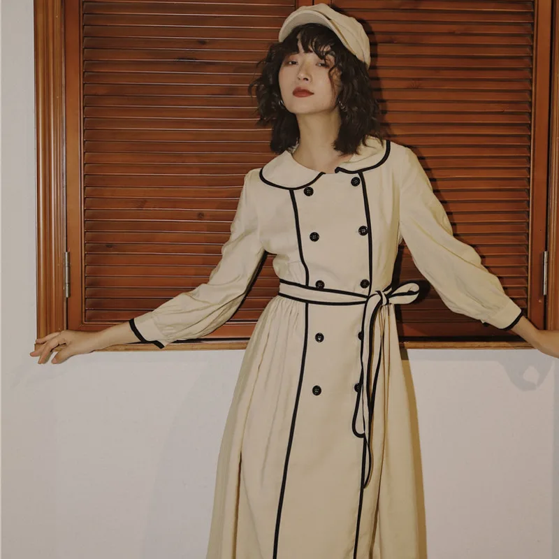 

[LANMREM] 2020 Spring New Products Fashion retro solid color lapel temperament trench coat female PA527