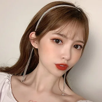 

Haimeikang New Retro Bezel Head Hoop Fashion Rhinestone Hair Accessories Bright Tassel Multi-row Point Diamond Women's Headwear