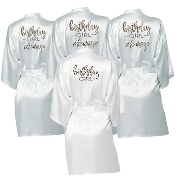 

Birthday Party Leopard Printing BIRTHDAY Robe Women Pajamas Robe Kimono Bathrobe Dress Gown wedding Party Satin Robe Bathrobe