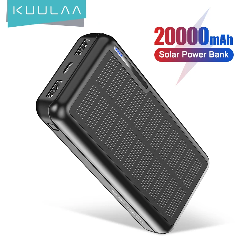 KUULAA-Banco de energía Solar para exteriores, batería externa de 20000 mAh, 20000 mAh, para Xiaomi