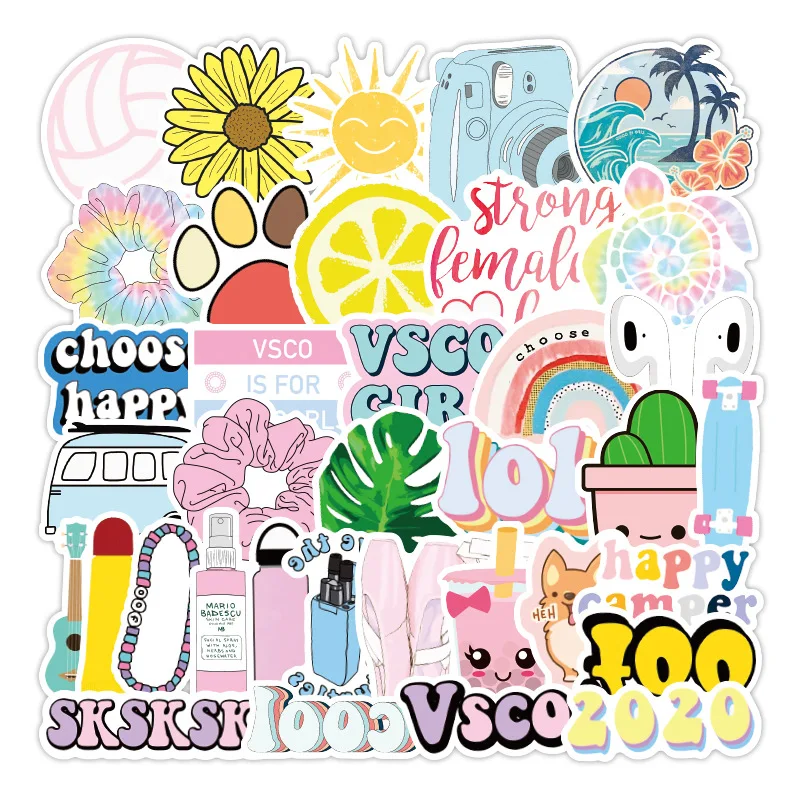 50Pcs Blue/Pink/Yellow Cartoon Luggage Laptop Suitcase Stickers Notebook Decals 