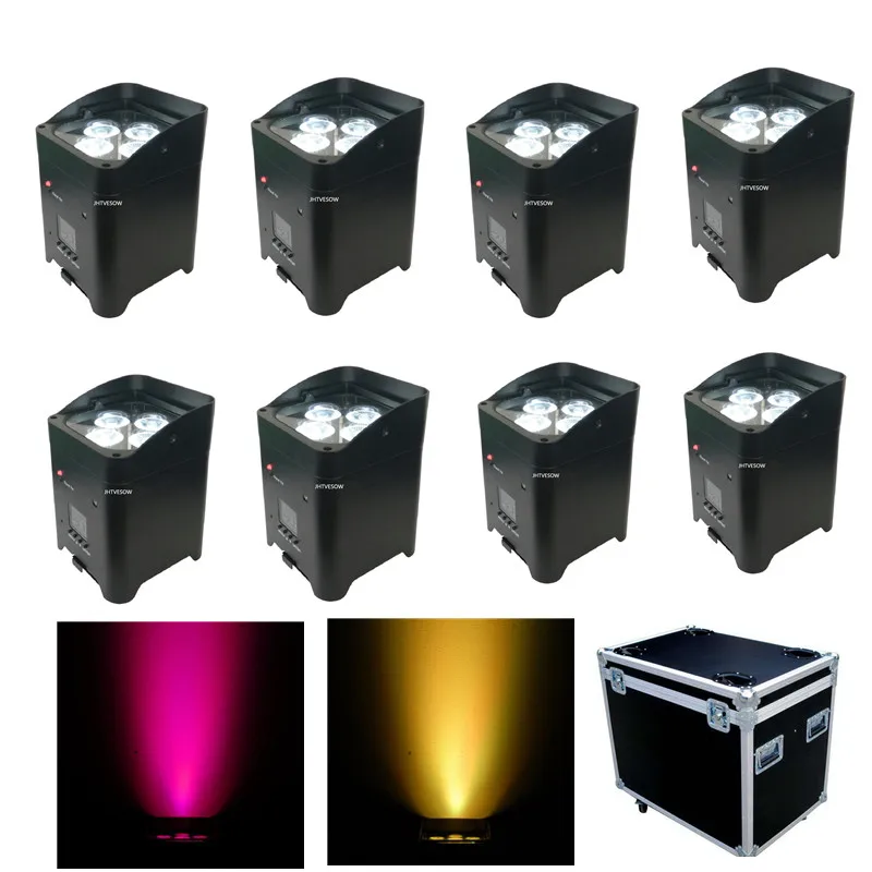 8pcs led par battery wireless 4x18w rgbwauv 6in1 dmx powered wedding event uplight with charging flight case |