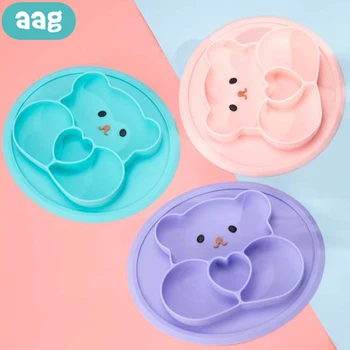 

AAG Foldable Portable Baby Silicone Plates Child Feeding Dishes Cartoon Non-slip Baby Food Fruit Snacks Suppliment Storage Plate