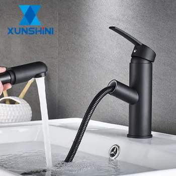 

XUNSHINI Bathroom Kitchen Basin Faucet Single Handle Pull Out Spray Sink Tap Hot And Cold Water Crane Deck Mount Faucets