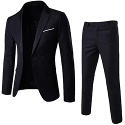 Men's Suit Male 2Pcs/Set Plus Size Clothing Men Blazers Suit Sets Solid Color Long Sleeve Lapel Slim Button Business Blazer Suit