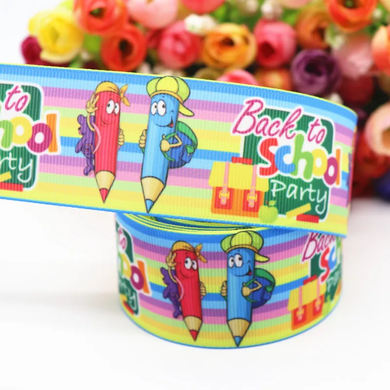 5 Yards 1.5'' (38MM) Back To School Printed Grosgrain Ribbons Hair Bows/ Gift Packaging DIY Handmade Materials Y19071904