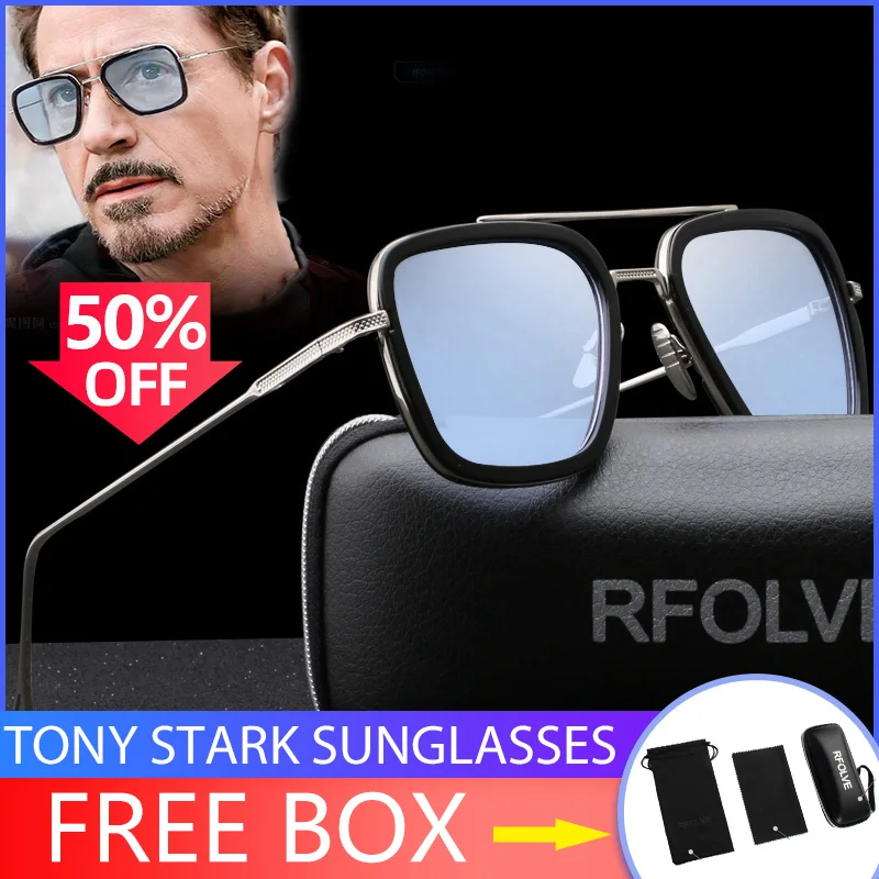

Luxury Fashion Avengers Tony Stark Flight Style Man Sunglasses Men Square Brand Design Sun Glasses Oculos Retro male iron Man 3