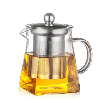 

3Sizes Good Clear Borosilicate Glass Teapot With 304 Stainless Steel Infuser Strainer Heat Coffee Sqaure Tea Pot Tool Kettle Set