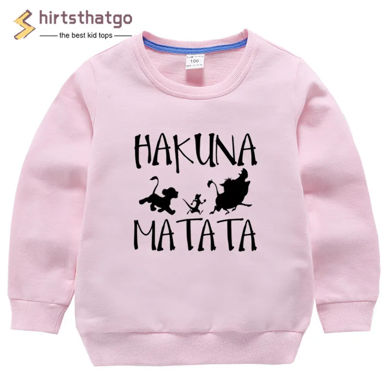 Забавные толстовки с капюшоном для мальчиков и девочек Hakuna Matata; детская осенне-зимняя одежда для малышей; детский пуловер; топы черного цвета; подарок в пятницу - Цвет: T120B-pink