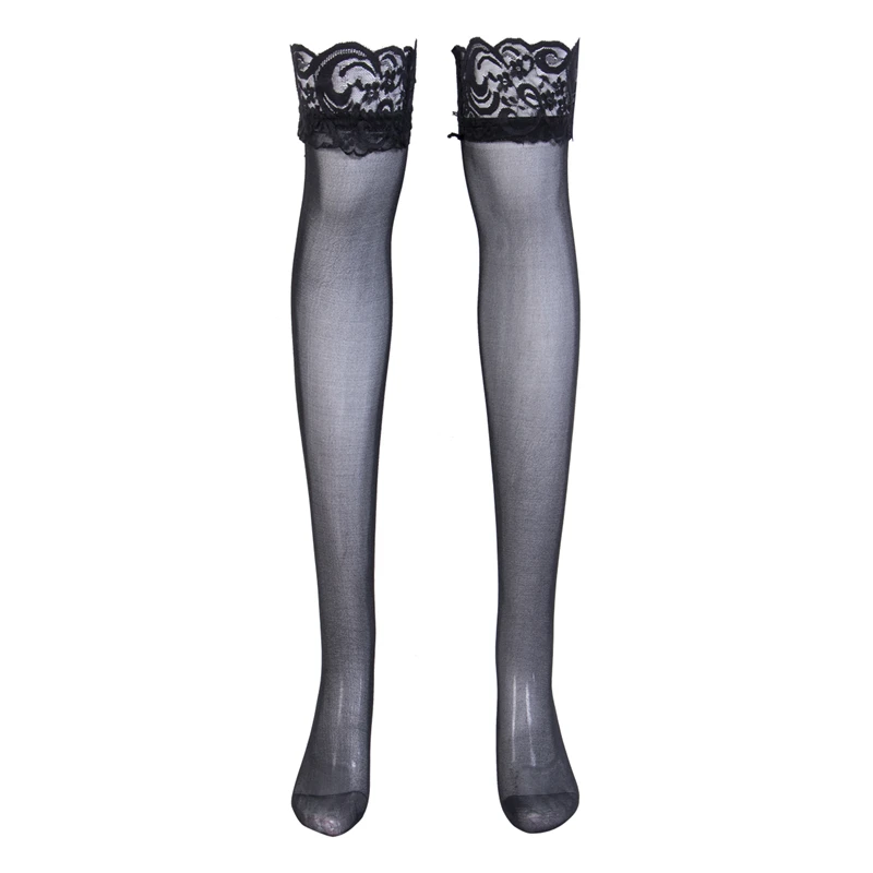 Women Lace Ultra-thin Hold-ups Stockings Thigh Highs Border Knee High Stockings Sexy Party Clubwear Multi-color for Ladies