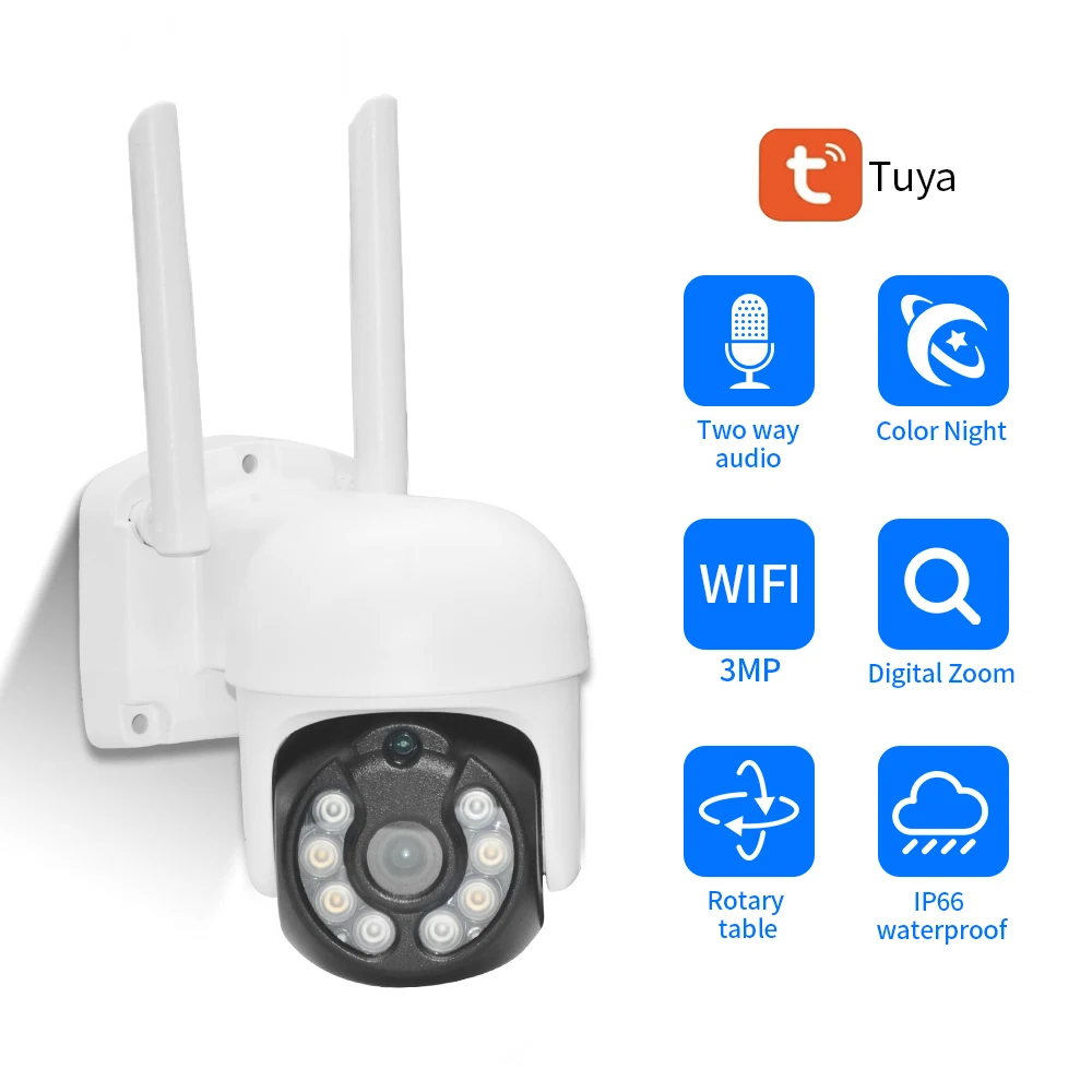 Sdeter 3MP Security Camera Outdoor For House WIFI Wireless PTZ Video Surveillance CCTV IP Cam Work With Tuya Smart Life