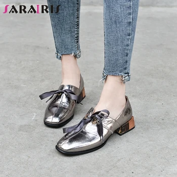 

SARAIRIS Genuine Leather Round Toe Female Pumsp Butterfly Knot Slip On High Heels Brand Pumps Women Designer Shoes Woman