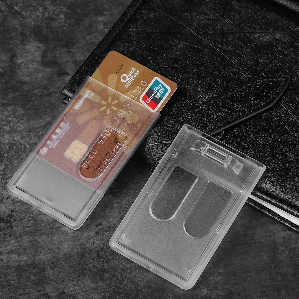 1 ud. Portable práctico de doble cara y duradera insignia de plástico duro trabajo titular de la tarjeta de identificación funda protectora cubierta material de oficina escuela