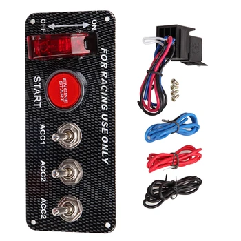 

DC12V Racing Car Ignition Switch Panel Carbon Fiber Rocking Switch+Engine Start Push Button With Indicator Light (Red)