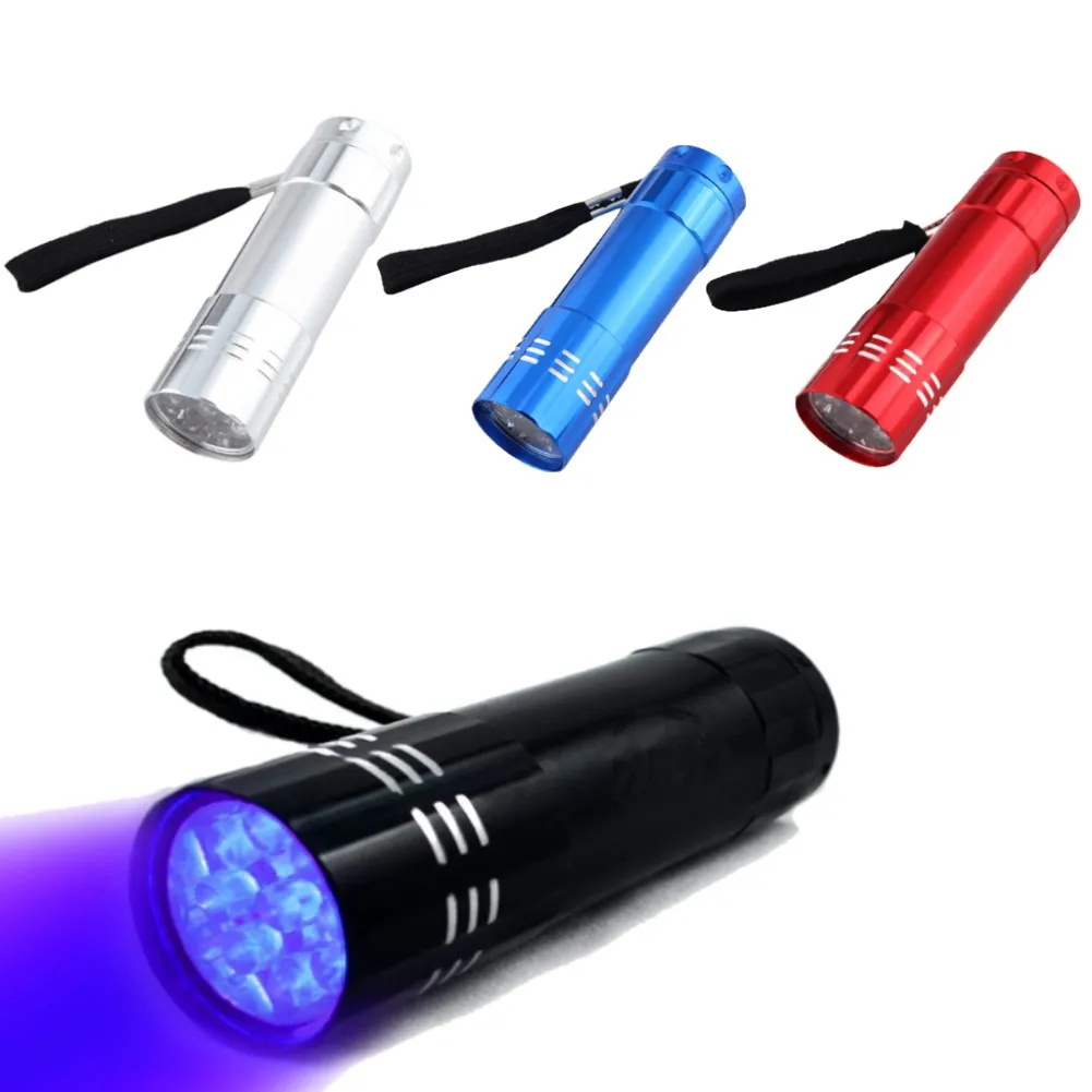 395nm Ultraviolet 9 LED Flashlight Portable Money Detection UV Light Torch Hunting Waterproof Detection without Battery uv flashlight