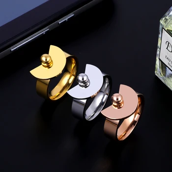 

Stainless Steel Fashion Gold Color Ring Sector Shape Charm Rings For Women Wedding Party Jewelry Gift