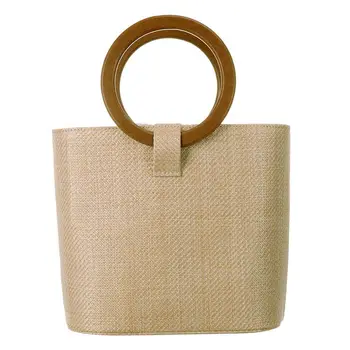 

Women's Solid Straw Bucket Bag Tote Handbags Shoulder Bags Big Handbags Top Handle Straw Bag(Khaki)