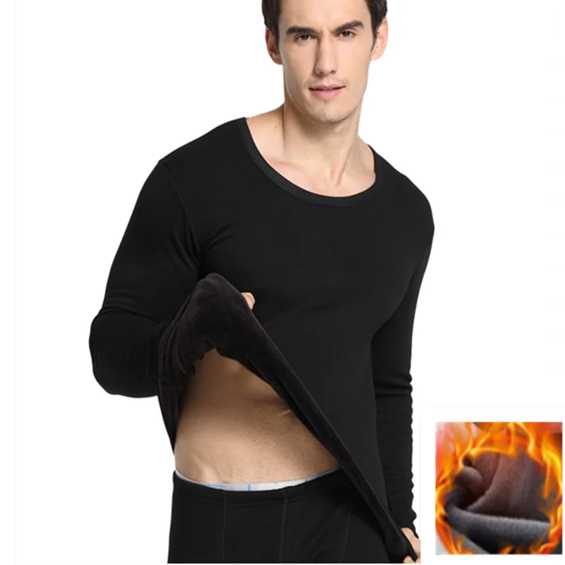 

Winter men's thermal underwear long underwear suit 2020 new solid color high elasticity plus velvet thick two-piece wholesale