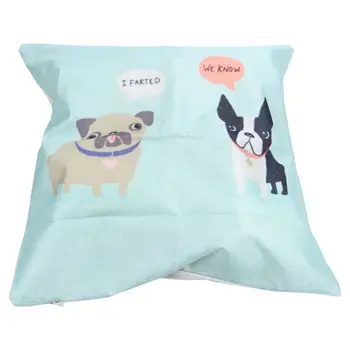 

Flax Animal Cushion Cover Home Pillowcase Soft Bed Square Pillowcover Two Dogs Blue
