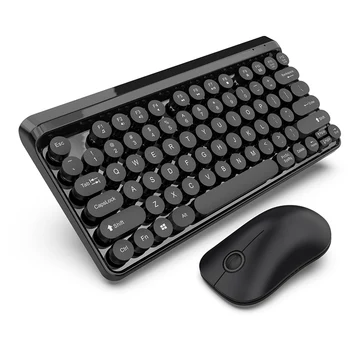 

Ultra-Thin 2.4G Wireless Keyboard with Round Retro Mute Mouse Set 77 Punk Key Cap Mice Keyboard Combo Set
