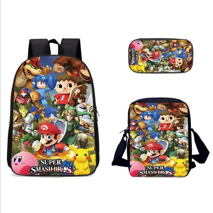 

Brand 3Pc/Set School Bag For Boys Girls Fashion Cartoon Super Mario Printing School Bag Kids Bookbag Casual Shoulder Bag