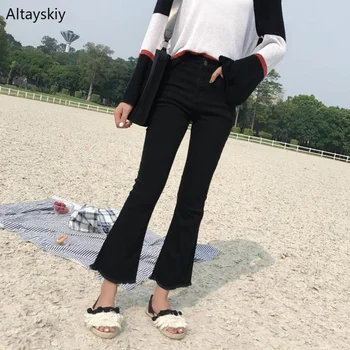 

Jeans Women Solid Simple All-match Korean Style Leisure Daily Pockets High-quality Trendy Ankle-Length Trousers Fake Zippers New