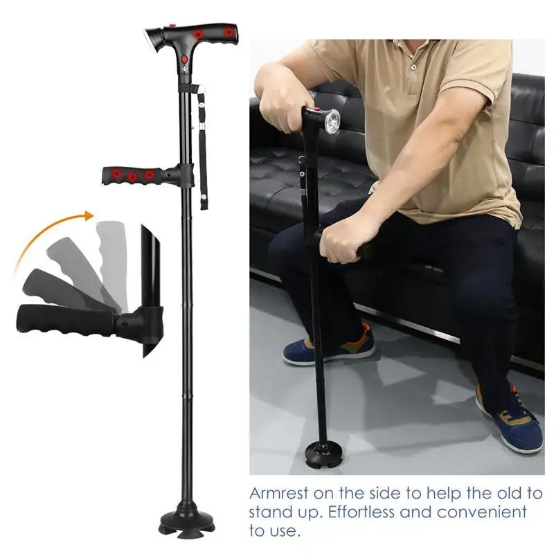 

Collapsible Telescopic Folding Cane LED Lightweight Walking Trusty Sticks Great Mountain-climbing Aluminum Straight Grip Handle