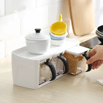

Plastic Spice Rack Stacked Storage Seasoning Boxes Spice Jars With Handle Spoon Kitchen Storage Container for Herb MJ707