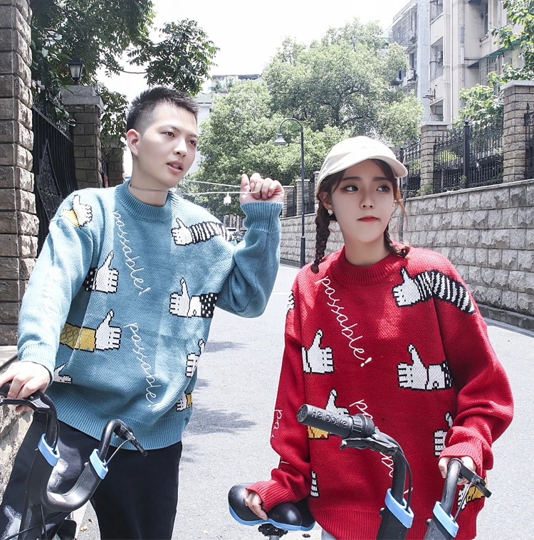 Men's sweater 019 autumn and winter new handsome round neck couple loose sweater youth personality fashion men's clothing