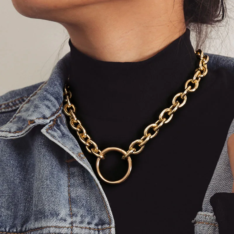 

Gold/Silver Link Chain Choker Necklace for Women Circle Collar Necklaces & Pendants 16.5"+4" inches Fashion Jewelry