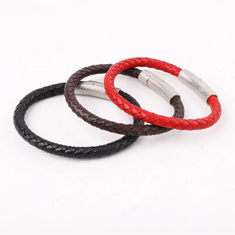 High Quality 316L Stainless Steel Clasp Genuine Leather Bracelet Men Jewelry Gift