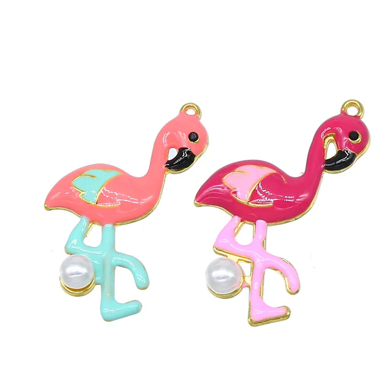 2pcs Trendy Alloy Flamingo Enamel Charms Lovely Handmade Pendant Jewelry Findings For Necklace Bracelet Earrings wholesale | Украшения и