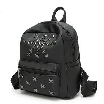 

Women Black Backpack Girls Student Bagpack Oxford Travel School Bag Rivet Design Rucksack