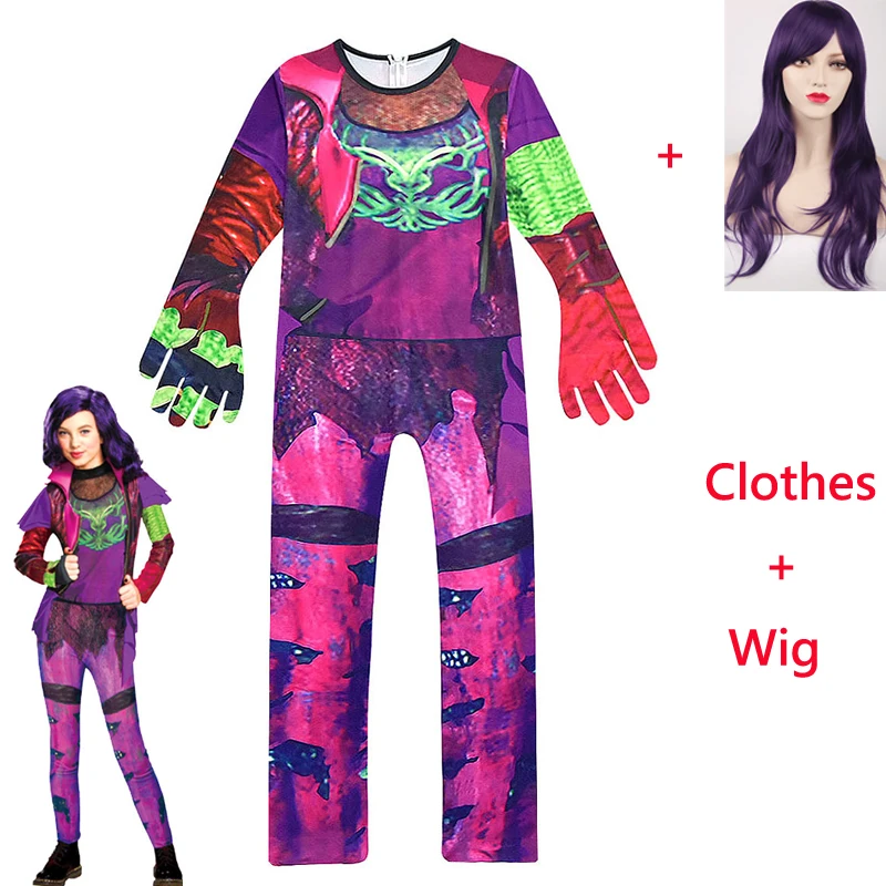 Mal clothes wig Костюм для маленьких девочек; костюм для костюмированной вечеринки «Потомки 3»; Эви мал; костюмы Одри Джей Карлоса; костюмы зентай; забавные вечерние комбинезоны на Хэллоуин для мальчиков - Цвет: Mal clothes wig