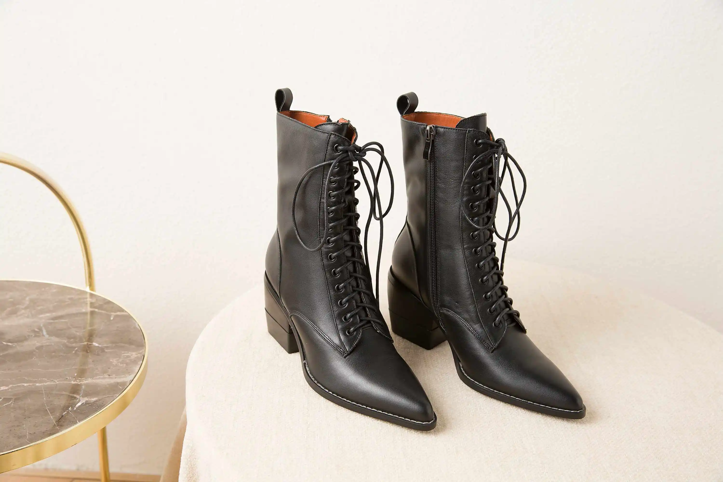 krazing pot hot superstar vintage cow leather boots pointed toe high heels lace up zip women winter fashion mid-calf boots L18