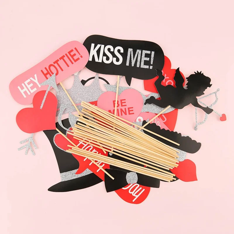 27Pcs DIY Photo Booth Props Funny Kiss Me Red Lip Glasses On A Stick Birthday Bride Wedding Decoration Party Accessories