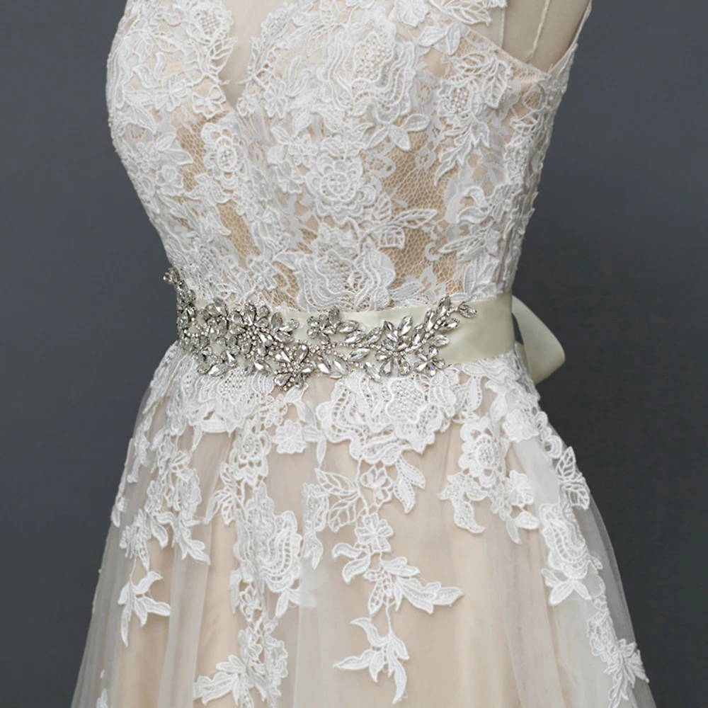 TRiXY S283 Rhinestones Wedding Belt Sash Silver Diamond Crystal Bridal Sashes Wedding Gown Wedding Accessories