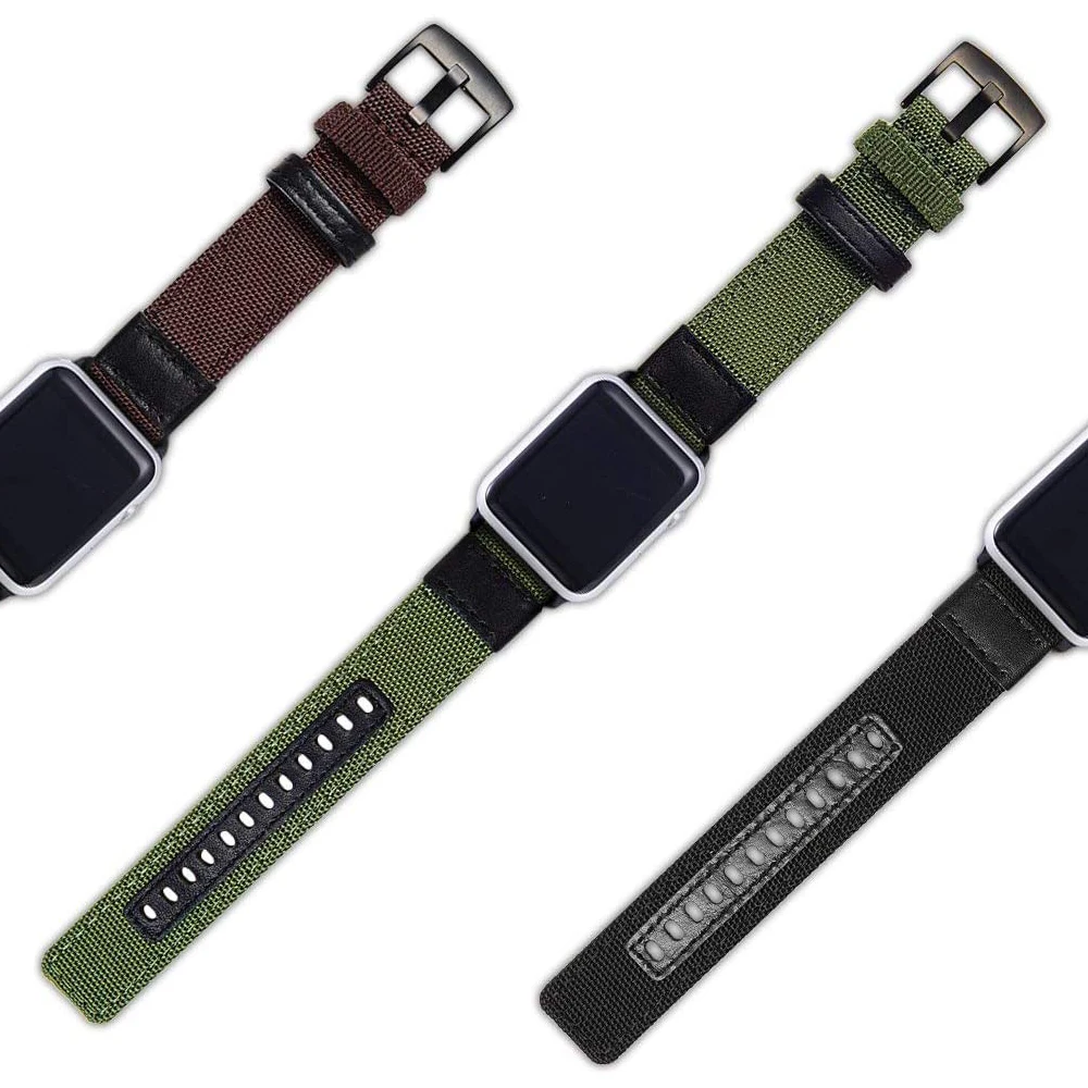 Ремешок для часов армейский зеленый из нейлона Apple Watch 42 мм 44 iWatch 38 40 мужчин спорта