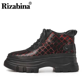 

RIZABINA 2020 New Women Ankle Boots Genuine Leather Thick Bottom Leisure Shoes Autumn Winter Daily Women Footwear Size 34-39